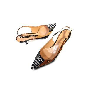 Casadei Shoes Native American Print Pointed Toe Slingback Kitten Heels  Size 7.5